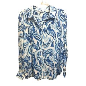 ROSE & OLIVE Size XL Paisley Print Blouse Long Sleeve Lightweight Rayon Blue